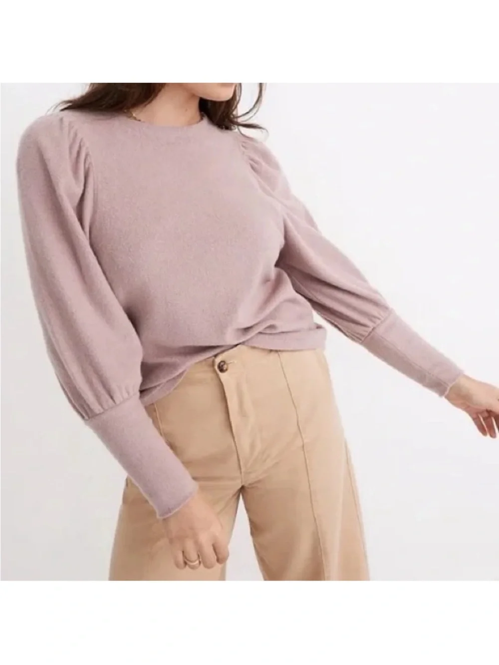 Madewell Brushed Puff-Sleeve Top in Blush Mauve Pink M Medium NG574